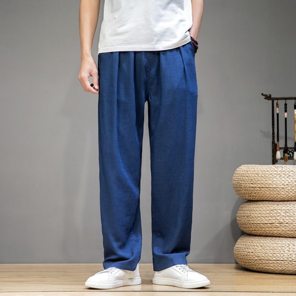 Loose Straight Wide Leg Men's Linen Casual Sports Trousers - Image 5