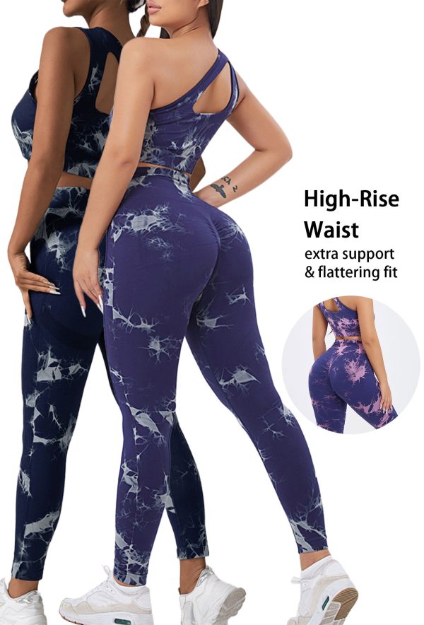 2 Pack Womens Workout Leggings Tie Dye High Waisted Yoga Pants Seamless Scrunch Butt Lifting Compression Tights - Image 4