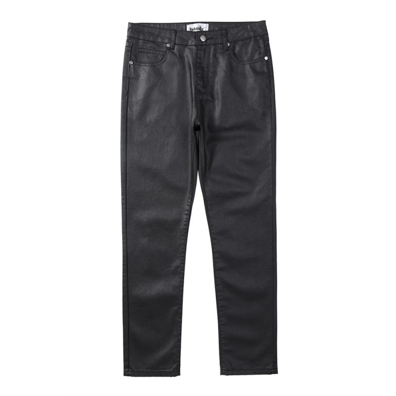 Solid Color Waxed Casual Trousers For Men