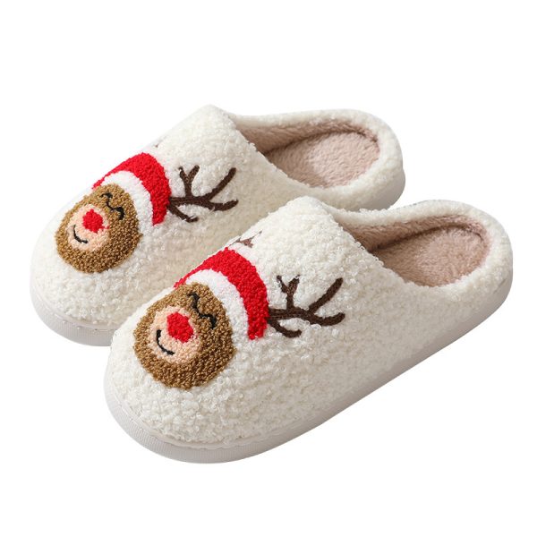 Christmas Home Slippers Cute Cartoon Santa Claus Cotton Slippers For Women And Men Couples Winter Warm Furry Shoes - Image 10