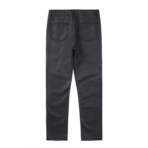 Solid Color Waxed Casual Trousers For Men - Image 2