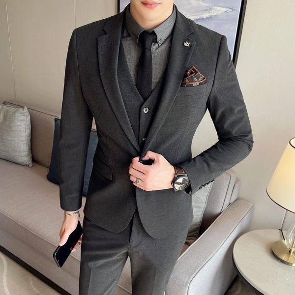 Plus Size Men's Clothing Solid Color Suit Suit Men's Three-piece Suit - Image 4