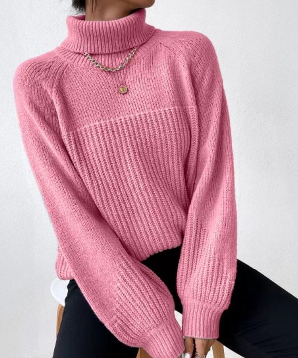 Simple Lapel Raglan Sleeves Pullover Knitted Sweater Women - Image 6