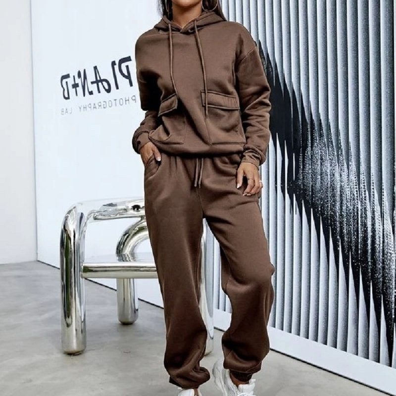 Solid Color Two Piece Suit Fleece Sports Suit