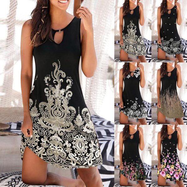 Mid Skirt Women's Sleeveless Fashion Skirt Print Jumpsuit