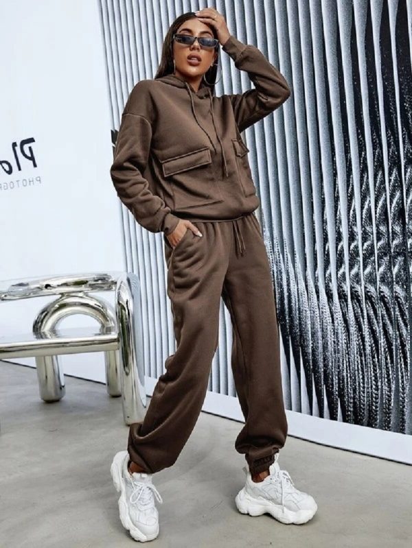 Solid Color Two Piece Suit Fleece Sports Suit - Image 5