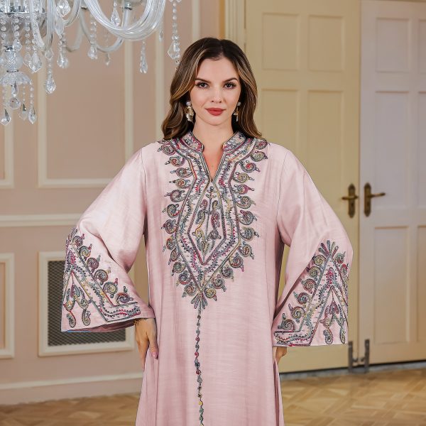 Middle East Saudi Muslim Rope Embroidered Robe Gown Elegant Dress - Image 4